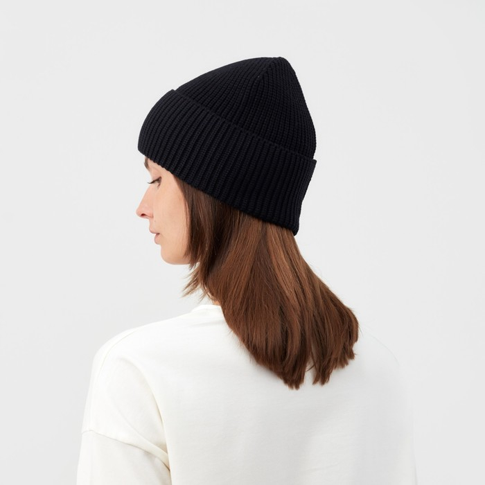 Шапка женская MINAKU с отворотом, размер 54-56, цвет черный