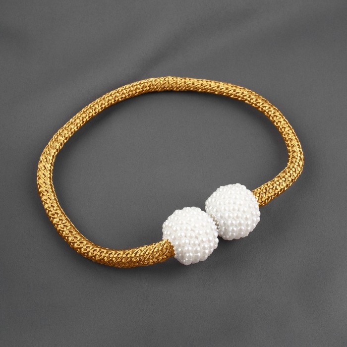 Подхват для штор «Шарики из бисера», d = 3 × 40 см, цвет белый/золотой Подхват для штор «Шарики из бисера», d = 3 × 40 см, цвет белый/золотой