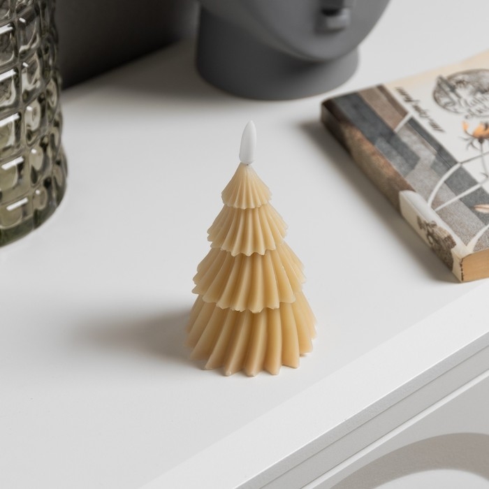 Светодиодная свеча &laquo;Ёлка бежевая&raquo; 8 &times; 14.5 &times; 8 см, воск, батарейка CR2032 (в комплекте), свечение тёплое белое