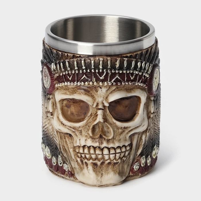 Кружка из нержавеющей стали «Череп», 400 мл, цвет бежевый Кружка из нержавеющей стали «Череп», 400 мл, цвет бежевый