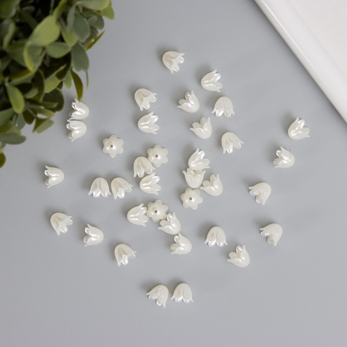 Бусины для творчества пластик "Колокольчик жемчужный" набор 40 шт 1х0,9х0,9 см