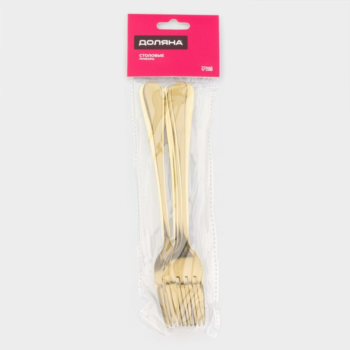 Набор вилок столовых из нержавеющей стали Доляна «Голд», h=20,5 см, 6 шт, цвет золотой Набор вилок столовых из нержавеющей стали Доляна «Голд», h=20,5 см, 6 шт, цвет золотой