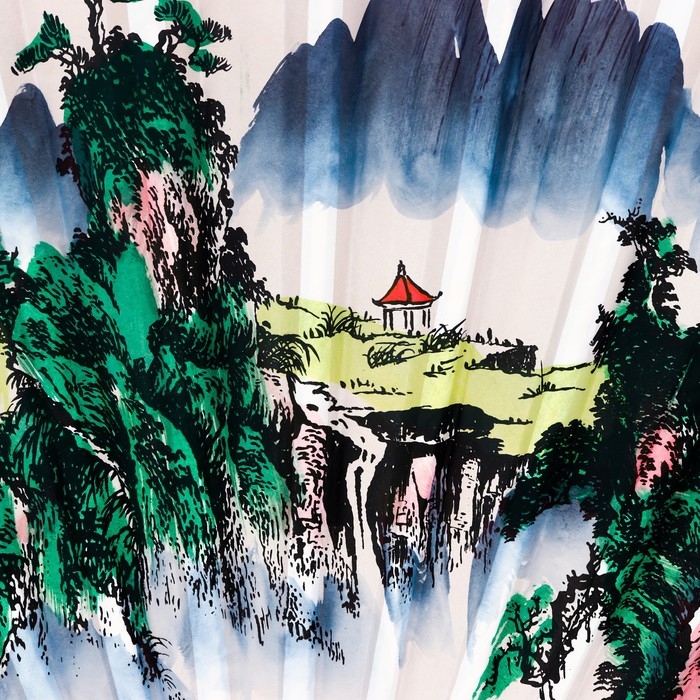 Веер бамбук, текстиль h=90 см  Веер бамбук, текстиль h=90 см "Река и горы" белый