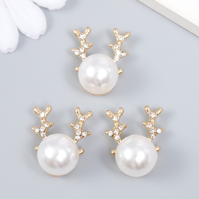 Декор для творчества металл, пластик Декор для творчества металл, пластик "Оленёнок" набор 3 шт стразы, золото 2,4х2 см