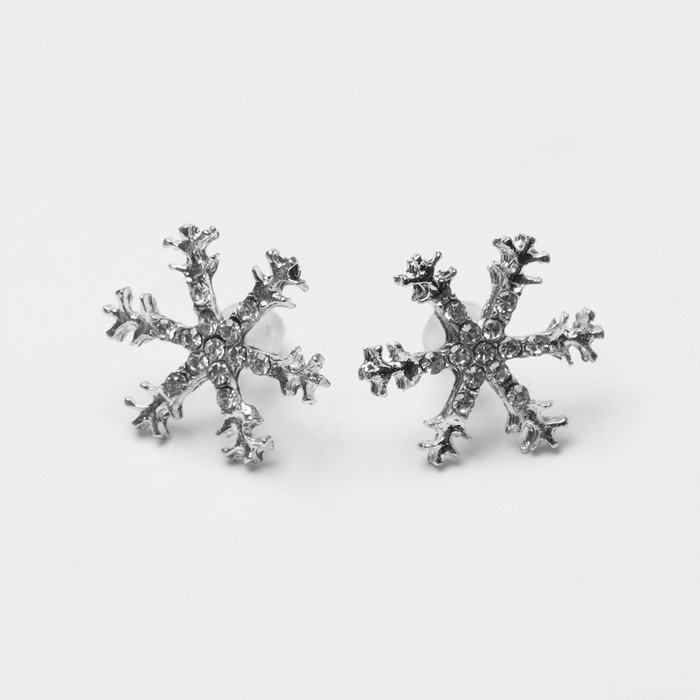 Новый год! Серьги со стразами «Снежинки» мини, цвет белый в серебре Новый год! Серьги со стразами «Снежинки» мини, цвет белый в серебре
