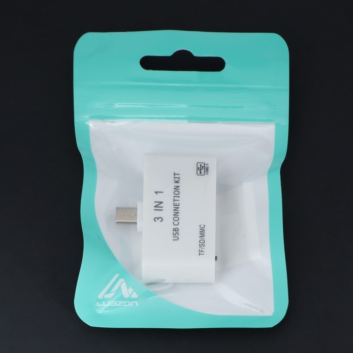 Картридер-OTG Luazon LNCR-100, адаптер microUSB, разъемы USB, microSD, SD, белый Картридер-OTG Luazon LNCR-100, адаптер microUSB, разъемы USB, microSD, SD, белый