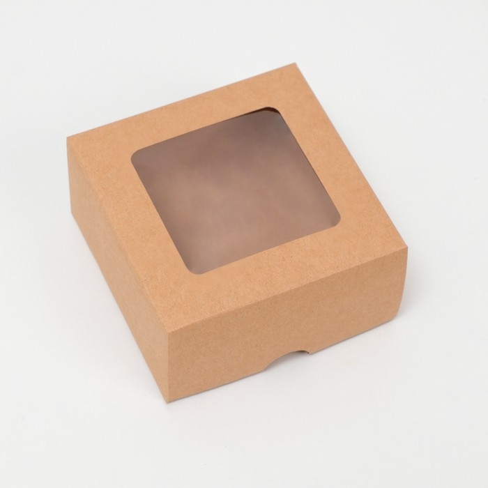 Коробка складная, крышка-дно, с окном, крафтовая, 10 х 10 х 5 см Коробка складная, крышка-дно, с окном, крафтовая, 10 х 10 х 5 см