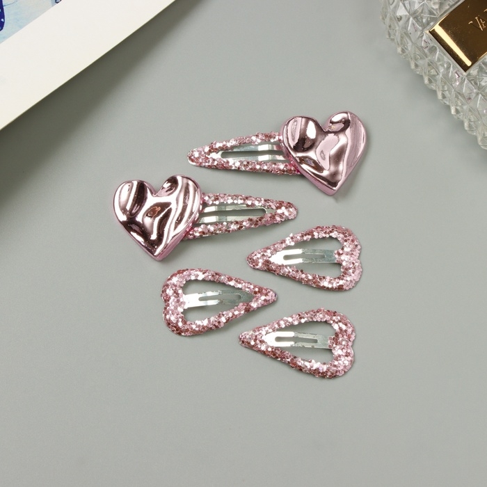 Невидимка для волос  Невидимка для волос "Беатрис" (набор 5 шт) сердце. 3,5 и 6 см, розовый