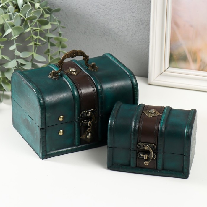 Шкатулка дерево  Шкатулка дерево "Ромб" набор 2 шт голубая 7,8х11,8х8 см 11х15,7х11,5 см