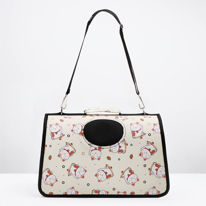 Сумка - переноска для животных  Сумка - переноска для животных "Котики", размер М, 40 х 21 х 27 см, бежевая