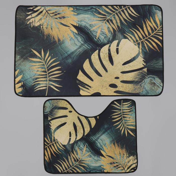 Набор ковриков для ванной и туалета Доляна «Тропический лес», 2 шт: 50×80 см, 50×40 см Набор ковриков для ванной и туалета Доляна «Тропический лес», 2 шт: 50×80 см, 50×40 см