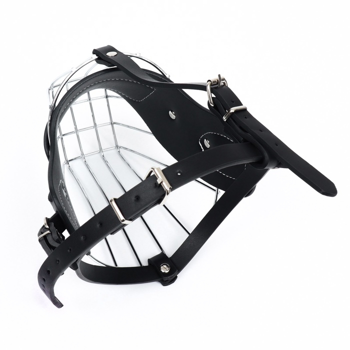 Намордник металлический №4 с трехсторонним ремешком, прессованная кожа, чёрный Намордник металлический №4 с трехсторонним ремешком, прессованная кожа, чёрный