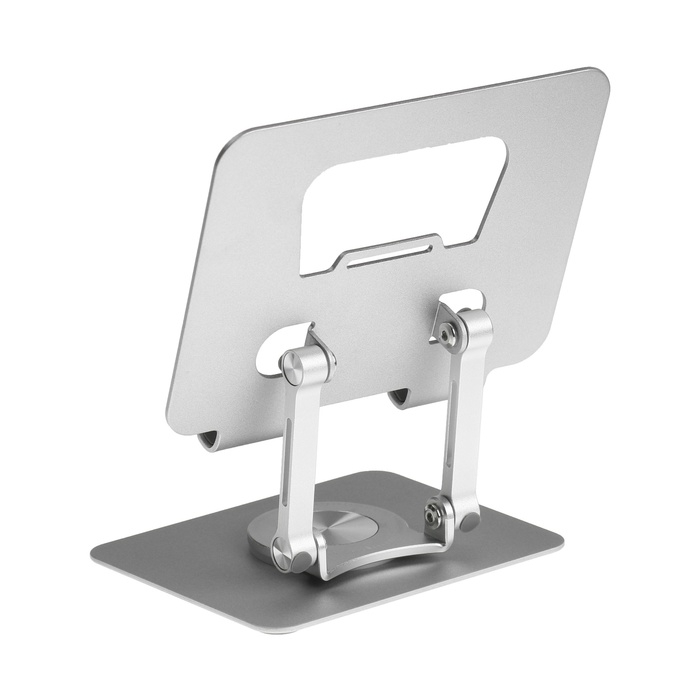 Подставка для планшета, регулируемая складная, поворот на 360°, металл, серебристая Подставка для планшета, регулируемая складная, поворот на 360°, металл, серебристая