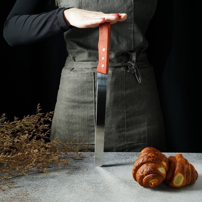 Нож для бисквита, ровный край, ручка дерево, длина лезвия 25 см, цвет коричневый Нож для бисквита, ровный край, ручка дерево, длина лезвия 25 см, цвет коричневый