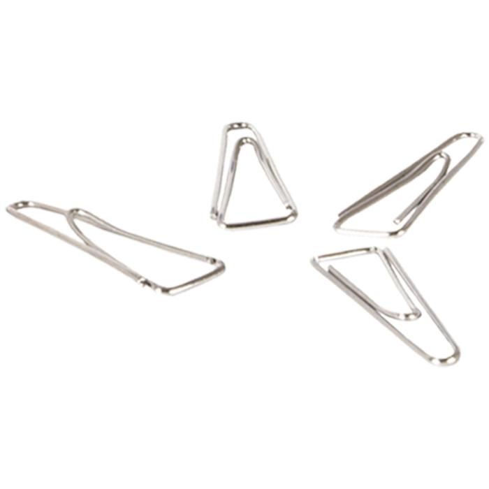 Скрепки никелированные треугольные 25 мм, 100 штук, с отогнутым носиком, картонная упаковка Скрепки никелированные треугольные 25 мм, 100 штук, с отогнутым носиком, картонная упаковка