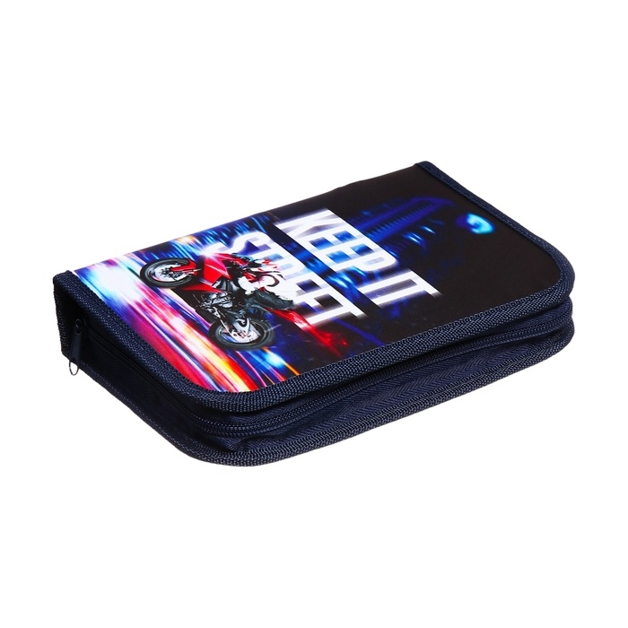 Пенал 1 секция 140 х 210 х 40 мм, откидной карман и косметичка, тканевый, Calligrata TOP Content Пенал 1 секция 140 х 210 х 40 мм, откидной карман и косметичка, тканевый, Calligrata TOP Content "Мото"