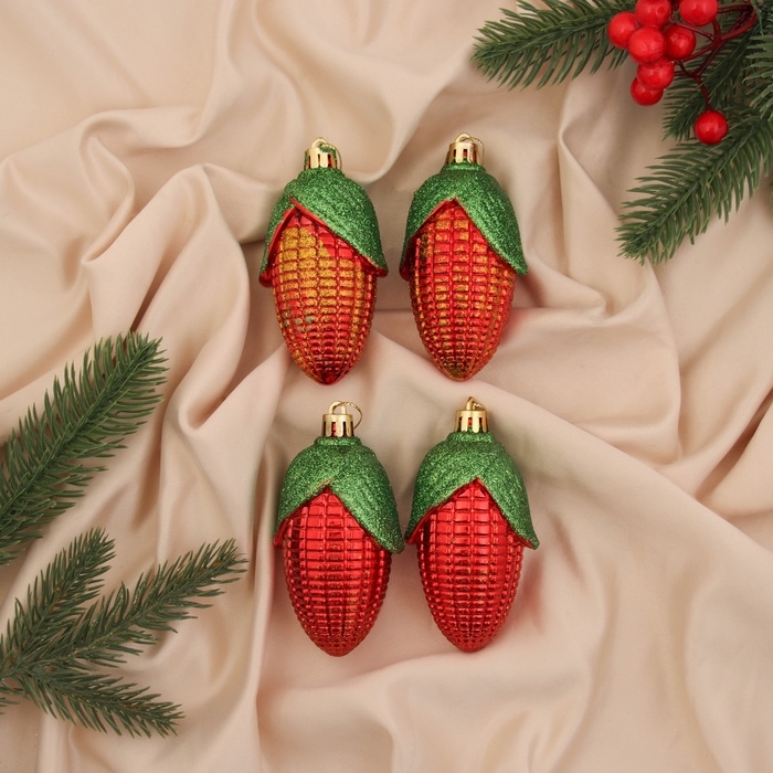 Украшение ёлочное Украшение ёлочное "Кукуруза колор" (набор 4 шт) 10х4 см, красный