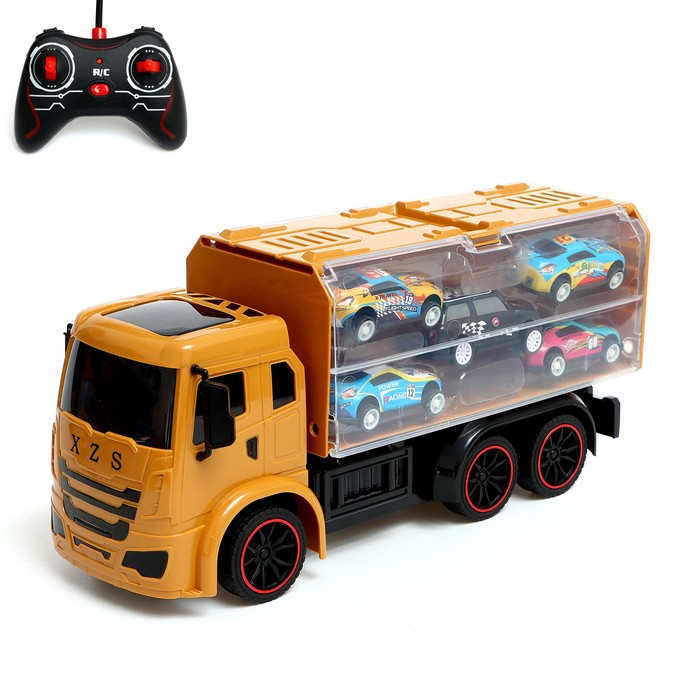 Грузовик радиоуправляемый «Автовоз», с 5 машинками, работает от аккумулятора, цвет жёлтый Грузовик радиоуправляемый «Автовоз», с 5 машинками, работает от аккумулятора, цвет жёлтый