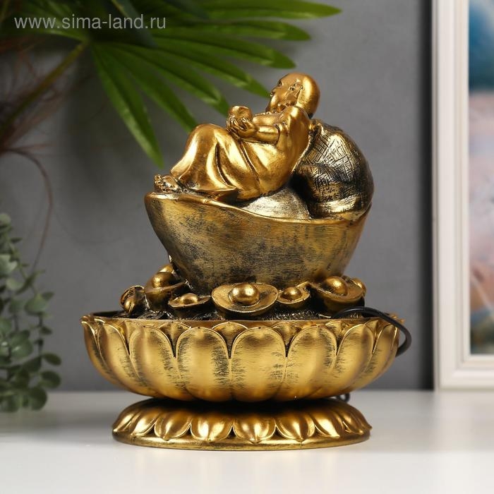 Фонтан настольный от сети, подсветка Фонтан настольный от сети, подсветка "Золотой хотей и слитки золота" 31х24х24 см