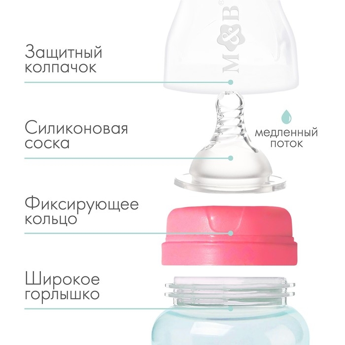 Бутылочка для кормления, широкое горло, 270 мл, бирюзовый/розовый Бутылочка для кормления, широкое горло, 270 мл, бирюзовый/розовый