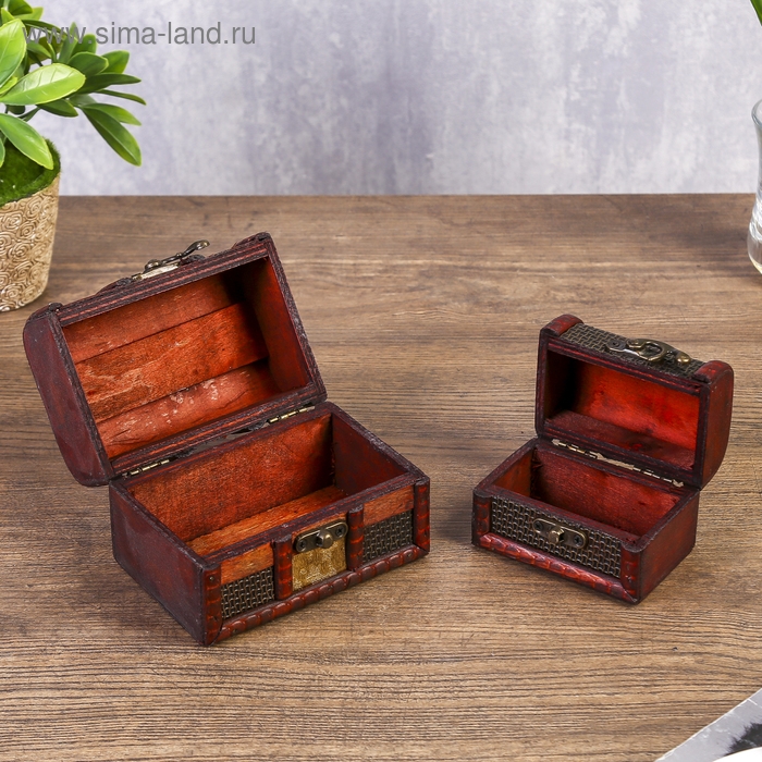 Шкатулка дерево сундучок  Шкатулка дерево сундучок "Песочные часы" набор 2 шт 8,5х12х8,5 см 5,5х7х6 см