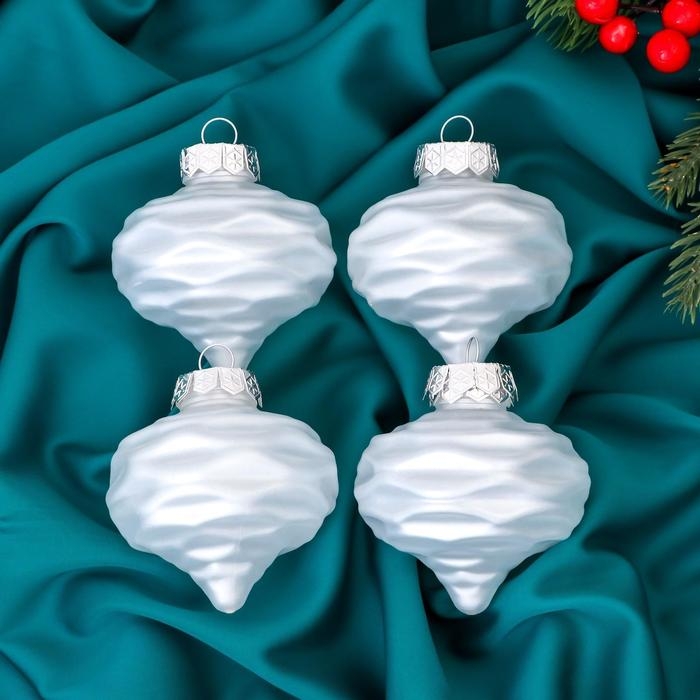 Ёлочные игрушки Ёлочные игрушки "Глория луковки волны" (набор 4 шт) 7х7 см, белый