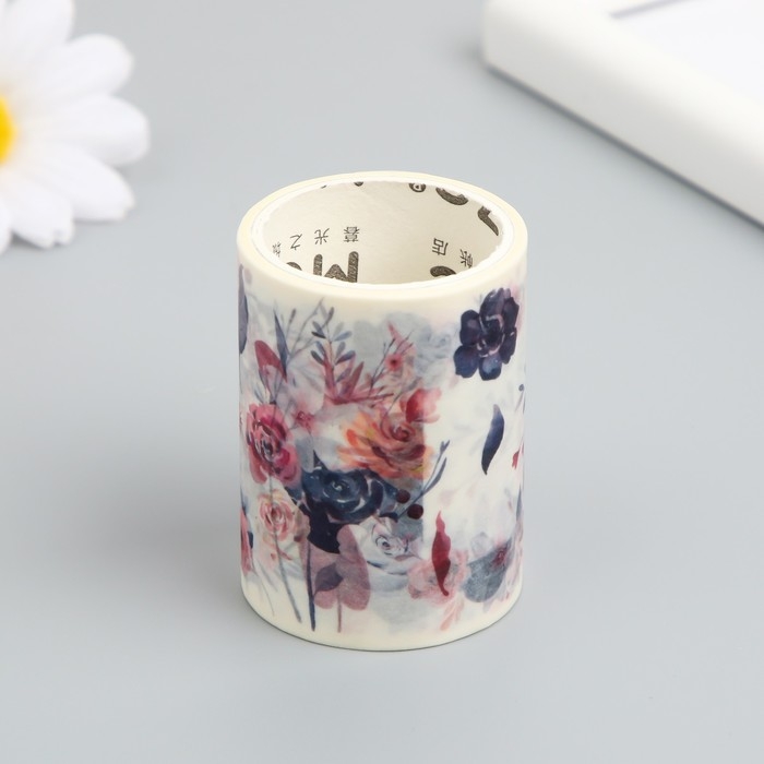 Клейкая лента бумага Клейкая лента бумага "Серо-розовые цветы" ширина 5,4 см намотка 3 м 5,4х3,8х3,8 см