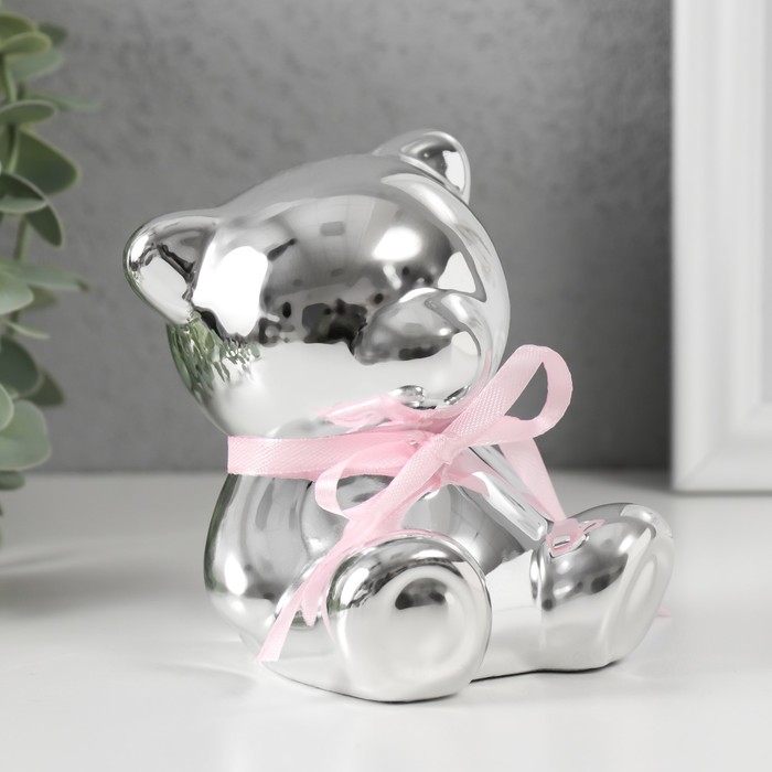 Копилка керамика Копилка керамика "Мишутка с бантиком" серебро 9х8х9,8 см