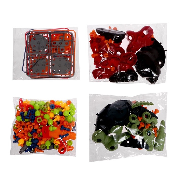 Конструктор винтовая мозаика «Диномир», с электрическим шуруповёртом, 212 деталей Конструктор винтовая мозаика «Диномир», с электрическим шуруповёртом, 212 деталей