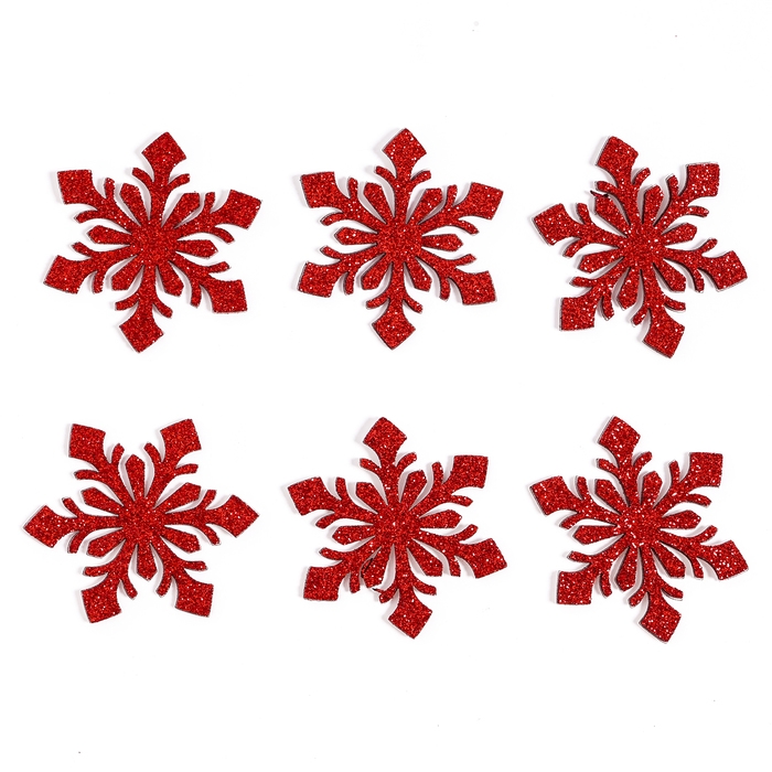 Новый год! Декор «Снежинки» на клеевой основе, набор 6 шт., цвет красный Новый год! Декор «Снежинки» на клеевой основе, набор 6 шт., цвет красный