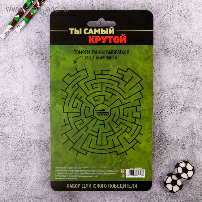 Подарочный набор Подарочный набор "Ты самый крутой", карандаши 2 шт, ластики 2 шт, блокнот