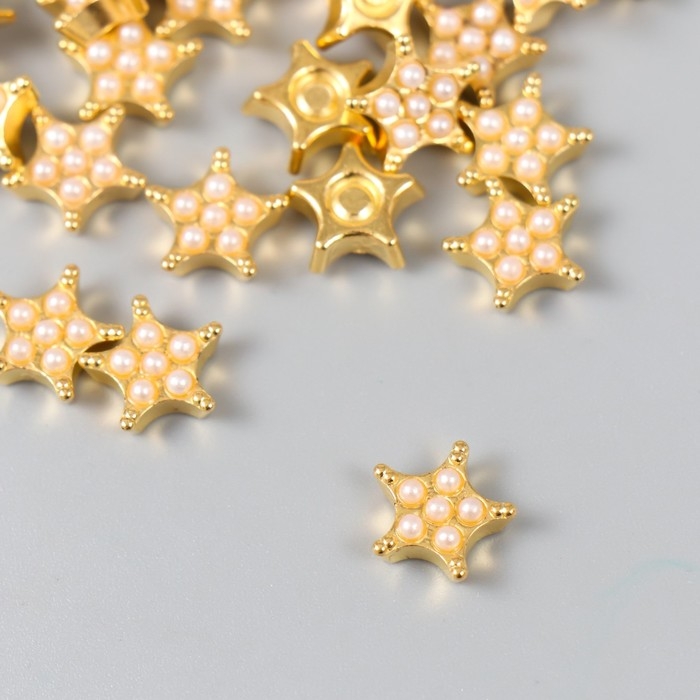 Декор для творчества пластик Декор для творчества пластик "Золотая снежинка с жемчужинками" набор 30 шт 1,1х1,1 см