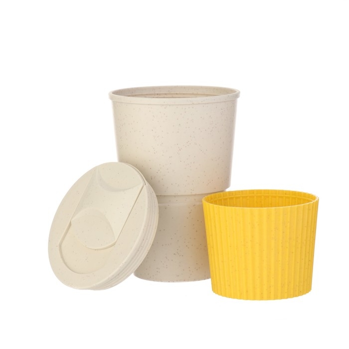 Термостакан для кофе, 380 мл, с крышкой, 12.4 × 8.6 см, PP пластик, жёлтый