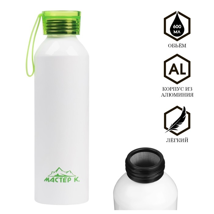Бутылка для воды, 600 мл,  Бутылка для воды, 600 мл, "Мастер К", 6.6 х 23 см, корпус из алюминия