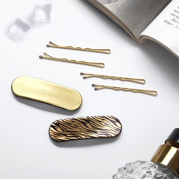 Невидимка для волос  Невидимка для волос "Герти" (набор 10 шт) тигровый, 5 см, золото