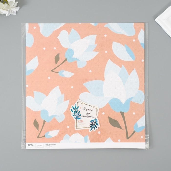 Бумага для скрапбукинга Бумага для скрапбукинга "Нежно-голубые цветы" плотность 180 гр набор 5 шт 30,5х32 см