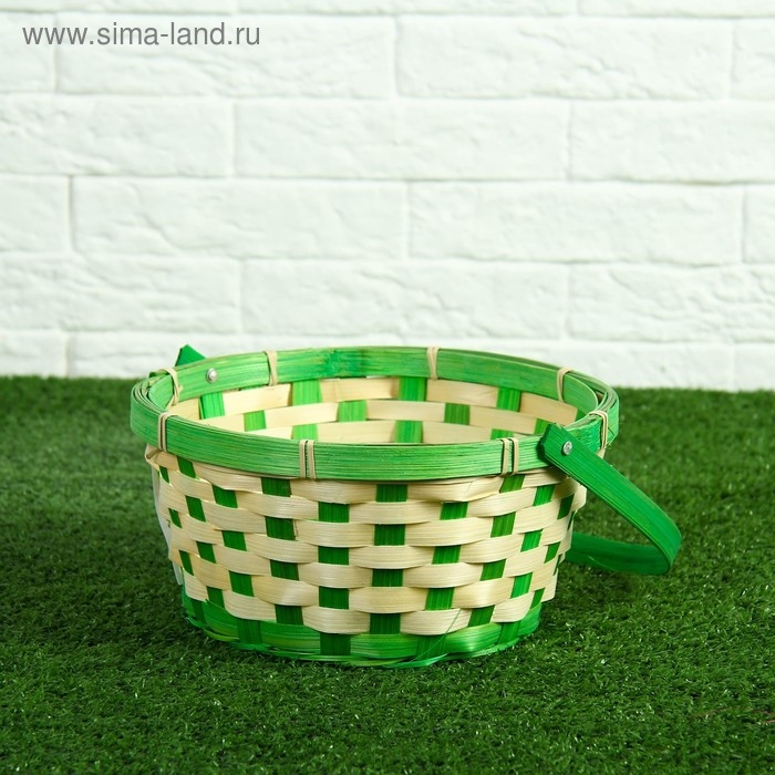 Корзина плетеная, бамбук, 21х21х10/24 см, зеленая Корзина плетеная, бамбук, 21х21х10/24 см, зеленая