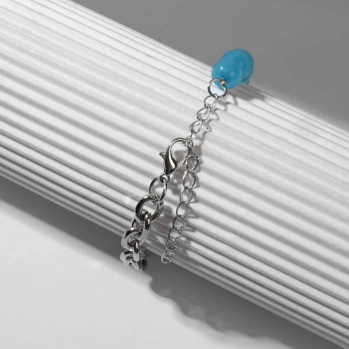 Браслет «Цветок» цепь, цвет голубой в серебре, L=16 см