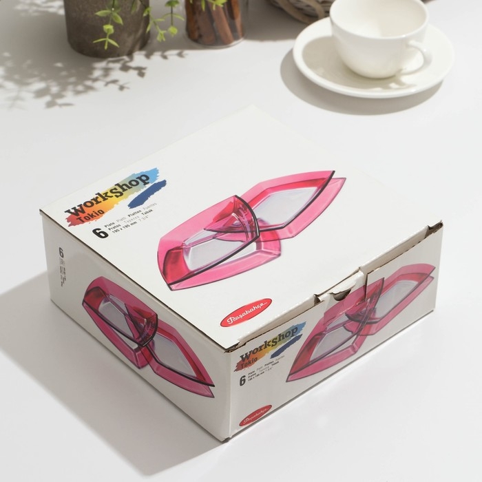 Набор тарелок стеклянный Tokio, 6 шт, 19,5 x19,5 см цвет красный Набор тарелок стеклянный Tokio, 6 шт, 19,5 x19,5 см цвет красный