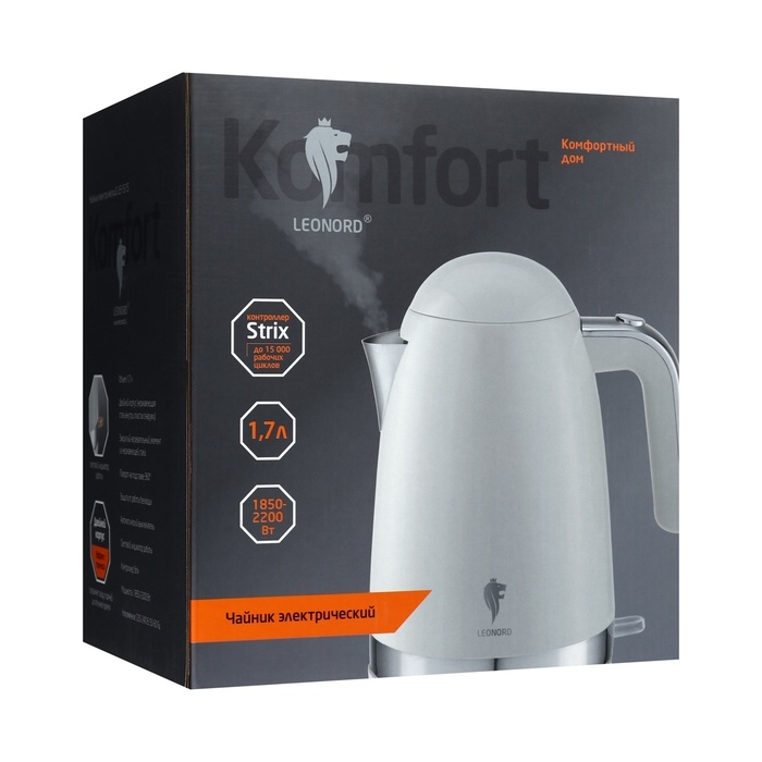 Чайник электрический Leonord LE-1515, пластик, колба металл, 1,7 л, 2200 Вт, бежевый Чайник электрический Leonord LE-1515, пластик, колба металл, 1,7 л, 2200 Вт, бежевый