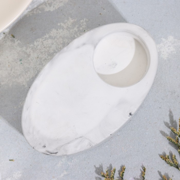 Подсвечник Подсвечник "Узкий овал. Мрамор" из гипса,11,5х7х4см,мрамор с чёрными полосками