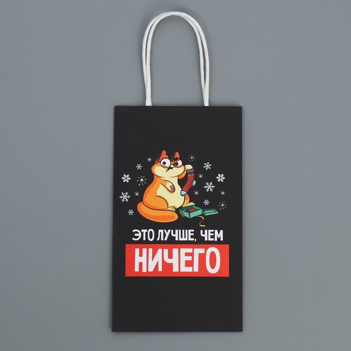 Пакет подарочный новогодний крафтовый «Ничего», 12 х 21 х 9 см, Новый год Пакет подарочный новогодний крафтовый «Ничего», 12 х 21 х 9 см, Новый год