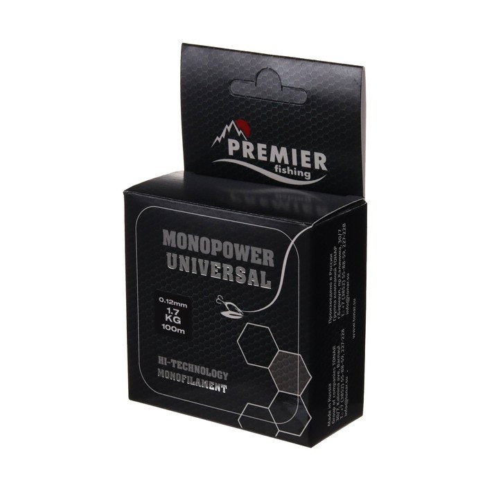 Леска Preмier Fishing MONOPOWER Universal, диаметр 0.12 мм, тест 1.7 кг, 100 м, прозрачная Леска Preмier Fishing MONOPOWER Universal, диаметр 0.12 мм, тест 1.7 кг, 100 м, прозрачная