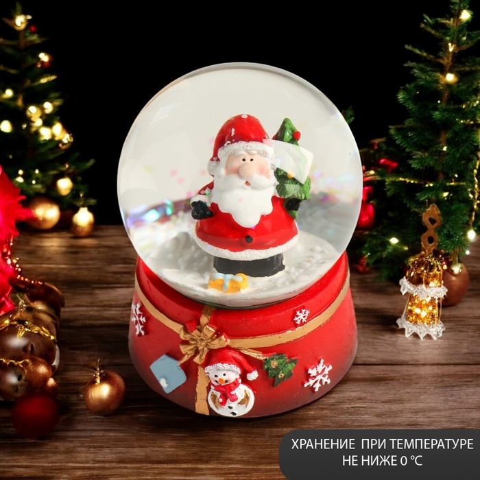 Сувенир полистоун водяной шар Сувенир полистоун водяной шар "Дедушка мороз с нарядной ёлкой" 7х8х9 см