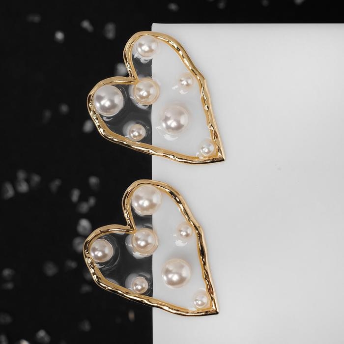 Серьги с жемчугом «Грейс» сердечки, цвет белый в золоте Серьги с жемчугом «Грейс» сердечки, цвет белый в золоте