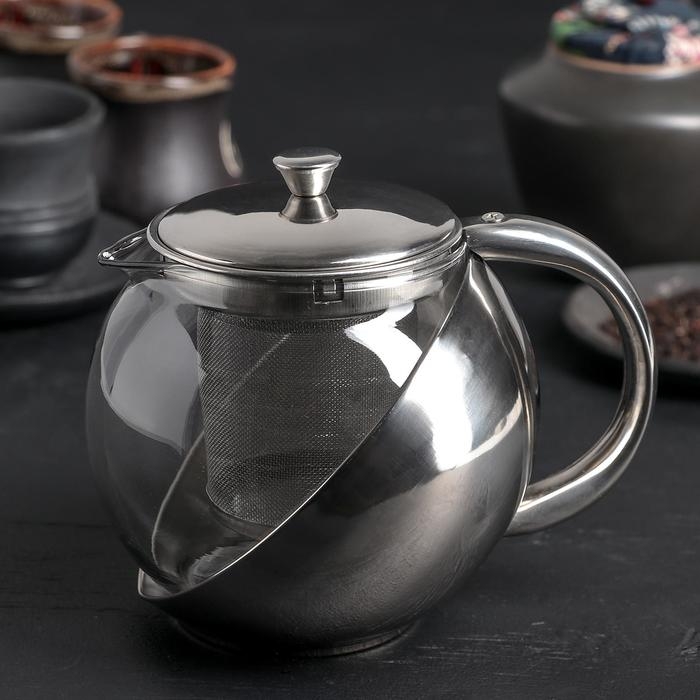 Чайник стеклянный заварочный с металлическим ситом «Металлик», 750 мл Чайник стеклянный заварочный с металлическим ситом «Металлик», 750 мл