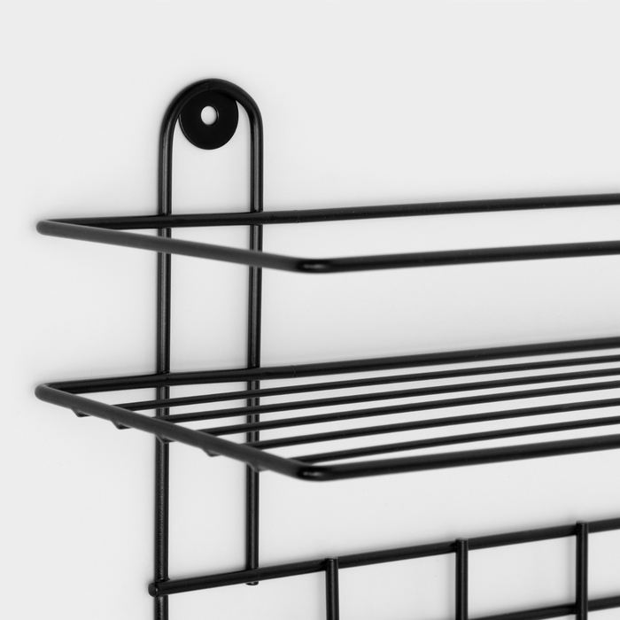 Полка для ванной прямая, 4 крючка, 33×12,5×21см, цвет чёрный