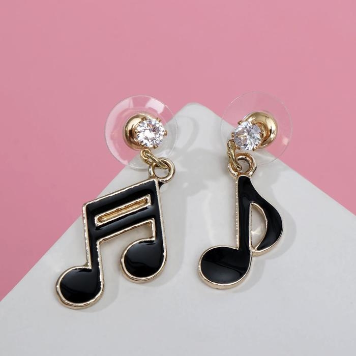 Серьги эмаль «Ноты» висячие, цвет чёрно-белый в золоте Серьги эмаль «Ноты» висячие, цвет чёрно-белый в золоте