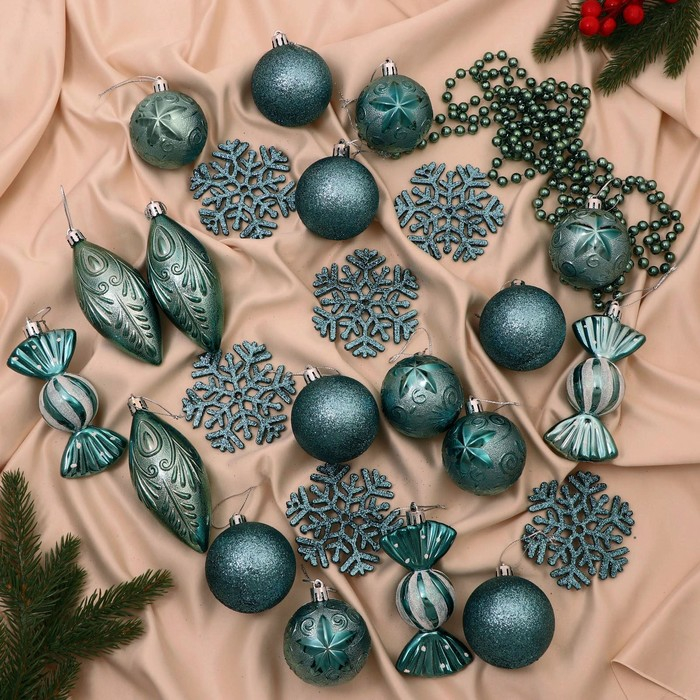 Набор украшений пластик 36 шт Набор украшений пластик 36 шт "Чудесный день" зелёный