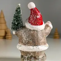 Сувенир керамика свет "Дед Мороз в серебристой шубке с ёлочкой" 9,5х7,5х14,5 см